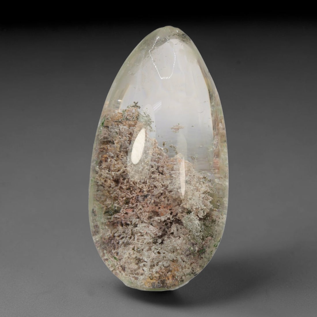 17ct Natural Brazilian Phantom Quartz Oval Cabochon Loose Gemstone, 93BM: This smoothly polished cabochon of natural phantom quartz preserves delicate layered phantom crystal formations enclosed inside transparent quartz host. The domed polished surface offers unobstructed 