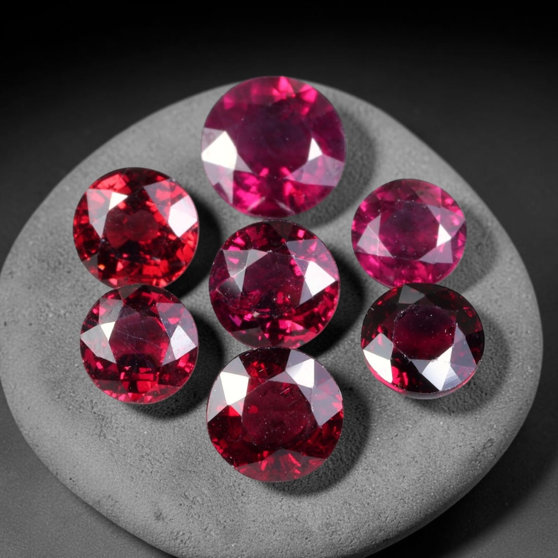 11.22ct Natural Mozambican Raspberry Pink Rhodolite Garnet Loose Gemstone Parcel Lot, 87EV: This dazzling parcel of rhodolite garnet displays rich raspberry-pink and deep magenta tones, brought alive by sharp faceting that delivers vivid sparkle across cushion, oval and pear shapes. Vibrant 