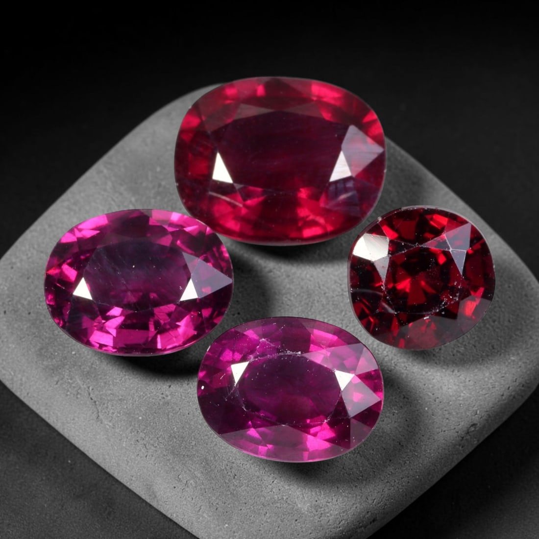 14.14ct Natural Mozambican Raspberry Pink Rhodolite Garnet Loose Gemstone Parcel Lot, 82EV: This dazzling parcel of rhodolite garnet displays rich raspberry-pink and deep magenta tones, brought alive by sharp faceting that delivers vivid sparkle across cushion, oval and pear shapes. Vibrant 