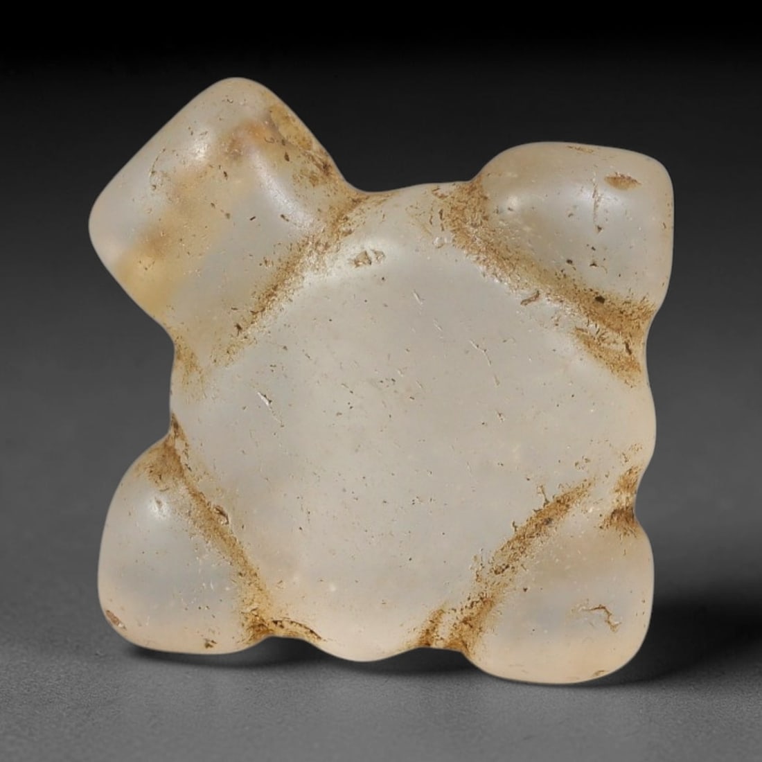 Ancient Medieval Coptic Christian Egyptian Culture Rock Crystal Amulet (300-1000 CE), 55EG: This antique rock crystal amulet originates from Coptic Christian Egyptian Culture, a region with a long-standing tradition of crafting translucent hardstone talismans for devotional and funerary use.