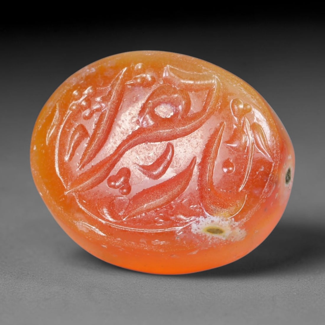 Early Vintage Islamic Natural Agate Script Intaglio Seal Cabochon (Post 1900 CE), 23EM: Fully hand-engraved agate intaglio seal tablet, crafted entirely by hand with no machine-assisted carving. The polished stone face features inscribed devotional script contained within a defined carvi