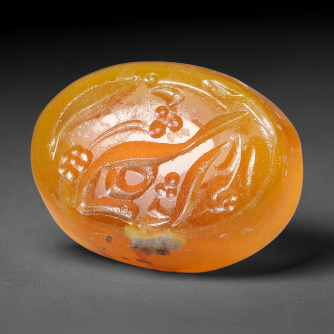 Early Vintage Islamic Natural Agate Calligraphic Script Intaglio Seal Cabochon (Post 1900 CE), 69EK: Fully hand-engraved agate intaglio seal tablet, crafted entirely by hand with no machine-assisted carving. The polished stone face features inscribed devotional script contained within a defined carvi