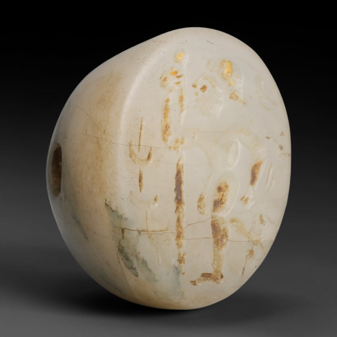 Ancient Sasanian Persian Conoid Stamp Seal (224-651 CE), 85EC: This antique conoid stamp seal originates from the Sasanian Persian Empire, famed for stone stamp seals employed to certify ownership, authenticate documents and serve as protective talismans across l