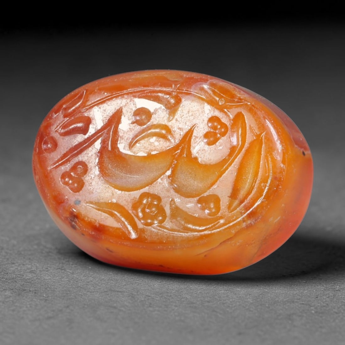 Early Vintage Islamic Natural Agate Script Intaglio Seal Cabochon (Post 1900 CE), 16EM: Fully hand-engraved agate intaglio seal tablet, crafted entirely by hand with no machine-assisted carving. The polished stone face features inscribed devotional script contained within a defined carvi