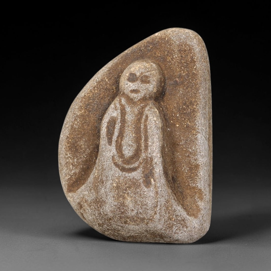 Antique Japanese Edo Period Stone Amulet (1603-1868 CE), 100EJ: This antique stone amulet originates from Japanese Edo Period cultural tradition, created as a devotional wearable object for personal spiritual purpose. The stone shows natural textural variation, ag