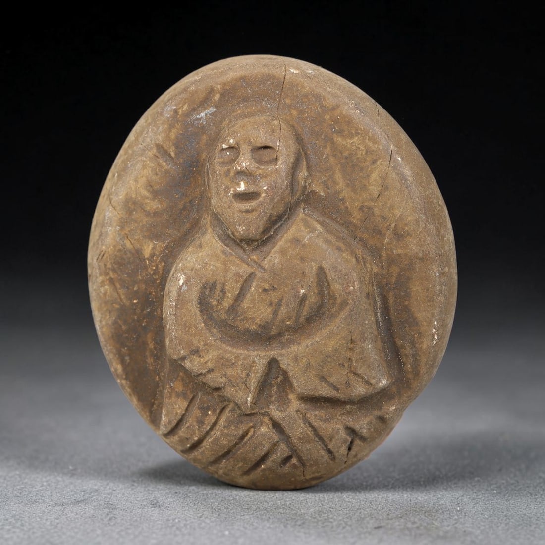 Antique Japanese Edo Period Stone Amulet (1603-1868 CE), 93EJ: This antique stone amulet originates from Japanese Edo Period cultural tradition, created as a devotional wearable object for personal spiritual purpose. The stone shows natural textural variation, ag