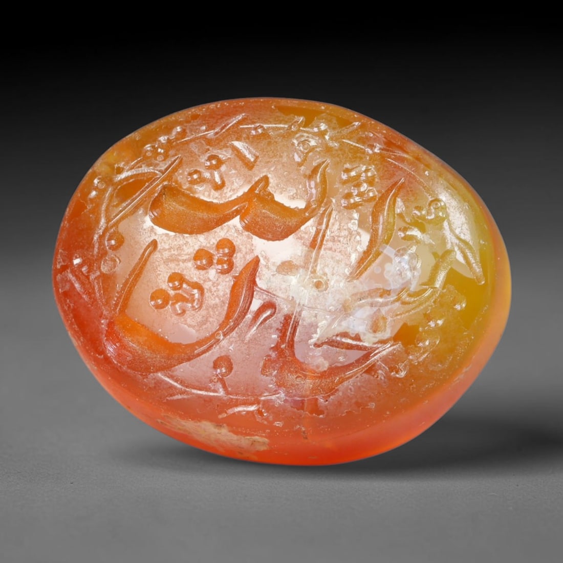 Early Vintage Islamic Natural Agate Script Intaglio Seal Cabochon (Post 1900 CE), 93EL: Fully hand-engraved agate intaglio seal tablet, crafted entirely by hand with no machine-assisted carving. The polished stone face features inscribed devotional script contained within a defined carvi
