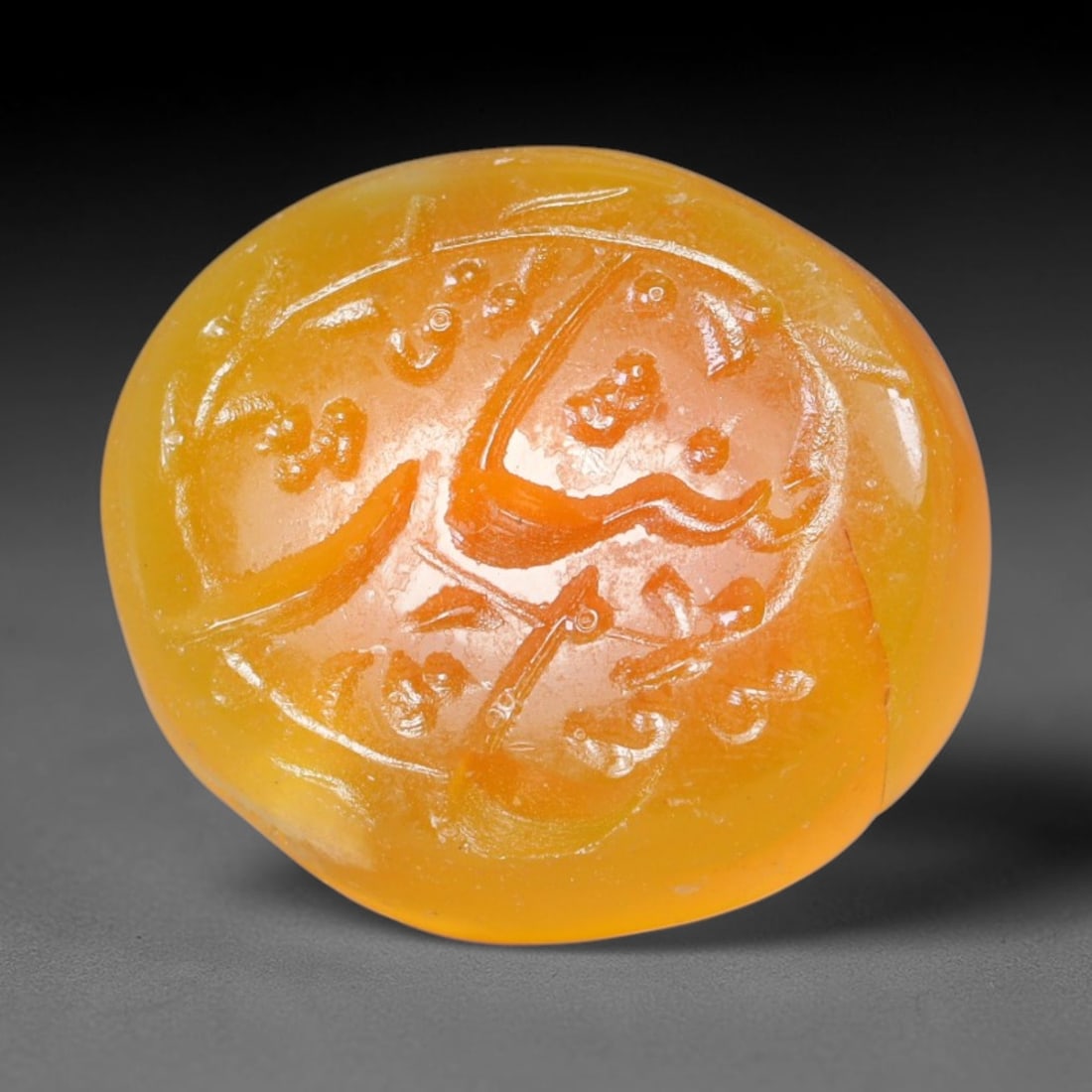 Early Vintage Islamic Natural Agate Script Intaglio Seal Cabochon (Post 1900 CE), 91EL: Fully hand-engraved agate intaglio seal tablet, crafted entirely by hand with no machine-assisted carving. The polished stone face features inscribed devotional script contained within a defined carvi