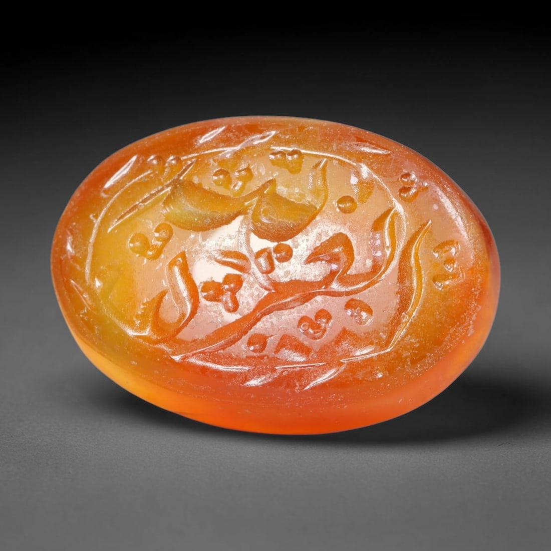 Early Vintage Islamic Natural Agate Calligraphic Script Intaglio Seal Cabochon (Post 1900 CE), 84EK: Fully hand-engraved agate intaglio seal tablet, crafted entirely by hand with no machine-assisted carving. The polished stone face features inscribed devotional script contained within a defined carvi