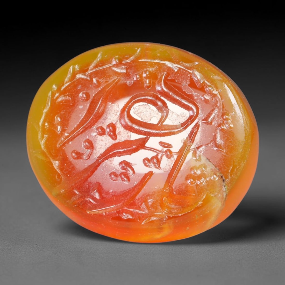 Early Vintage Islamic Natural Agate Script Intaglio Seal Cabochon (Post 1900 CE), 94EL: Fully hand-engraved agate intaglio seal tablet, crafted entirely by hand with no machine-assisted carving. The polished stone face features inscribed devotional script contained within a defined carvi