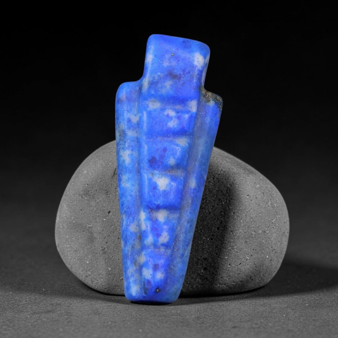 Ancient Medieval Coptic Egyptian Lapis Lazuli Amulet (400-800 CE), 49EG: This antique lapis lazuli amulet originates from Ancient Medieval Coptic Egyptian cultural tradition, created to function as a wearable protective talisman for personal spiritual safeguard. The deepbl