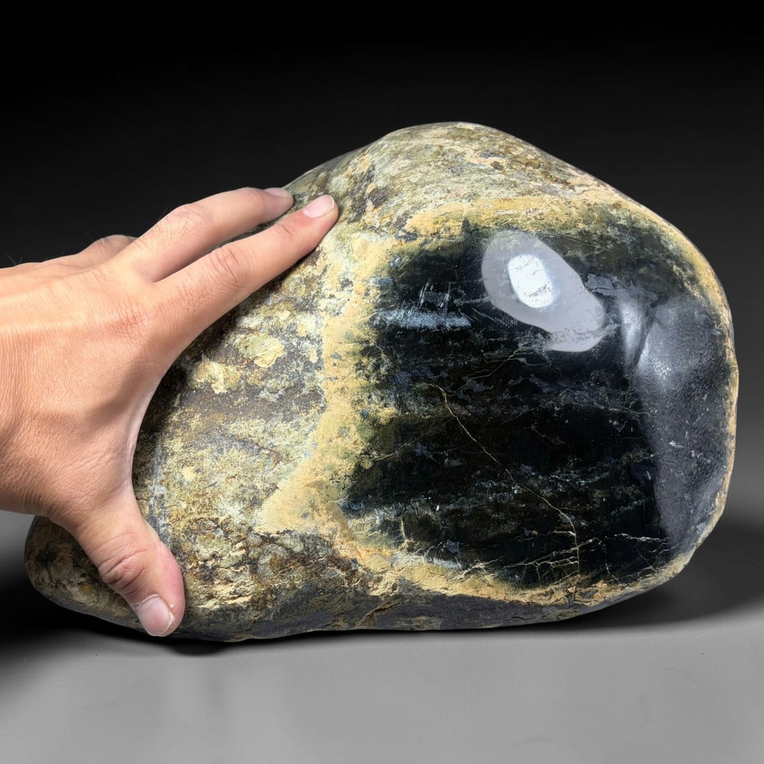27.5lbs Natural Burmese Type A Jadeite Jade Gambling Rough Stone, 12x9x6.5 Inches, 4B: Large natural Burmese Type A jadeite jade gambling rough stone weighing 27.5 lbs, with outer dimensions measuring 12 x 9 x 6.5 inches. The specimen retains its original natural outer rock crust, with 