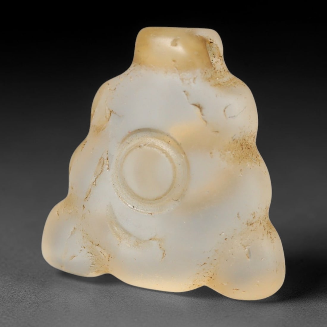 Ancient Medieval Coptic Christian Egyptian Culture Rock Crystal Amulet (300-1000 CE), 78FY: This antique rock crystal amulet originates from Coptic Christian Egyptian Culture, a region with a long-standing tradition of crafting translucent hardstone talismans for devotional and funerary use.