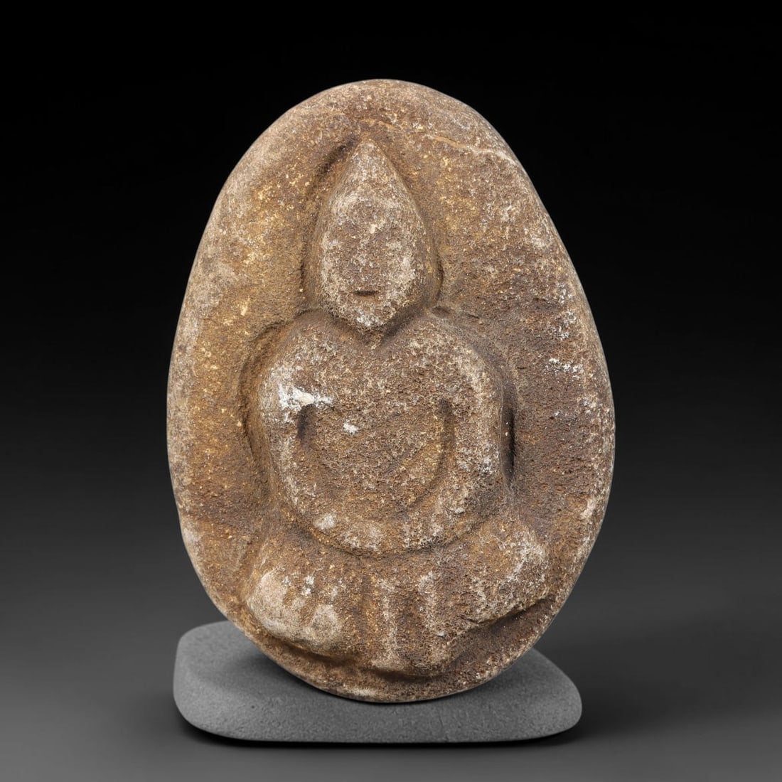 Antique Japanese Edo Period Stone Amulet (1603-1868 CE), 45EJ: This antique stone amulet originates from Japanese Edo Period cultural tradition, created as a devotional wearable object for personal spiritual purpose. The stone shows natural textural variation, ag