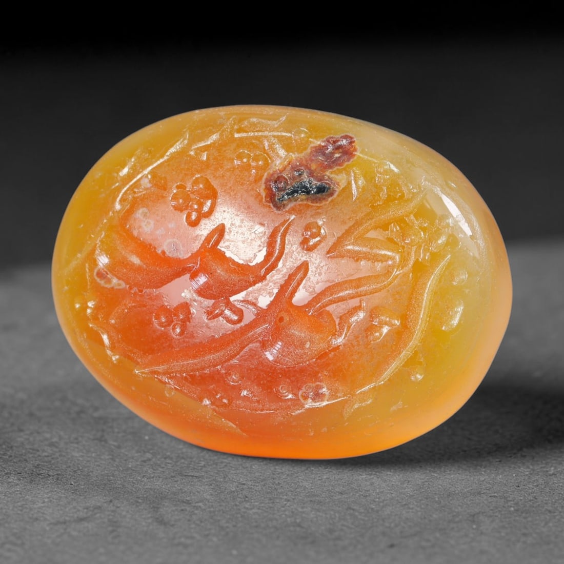 Early Vintage Islamic Natural Agate Calligraphic Script Intaglio Seal Cabochon (Post 1900 CE), 71EK: Fully hand-engraved agate intaglio seal tablet, crafted entirely by hand with no machine-assisted carving. The polished stone face features inscribed devotional script contained within a defined carvi