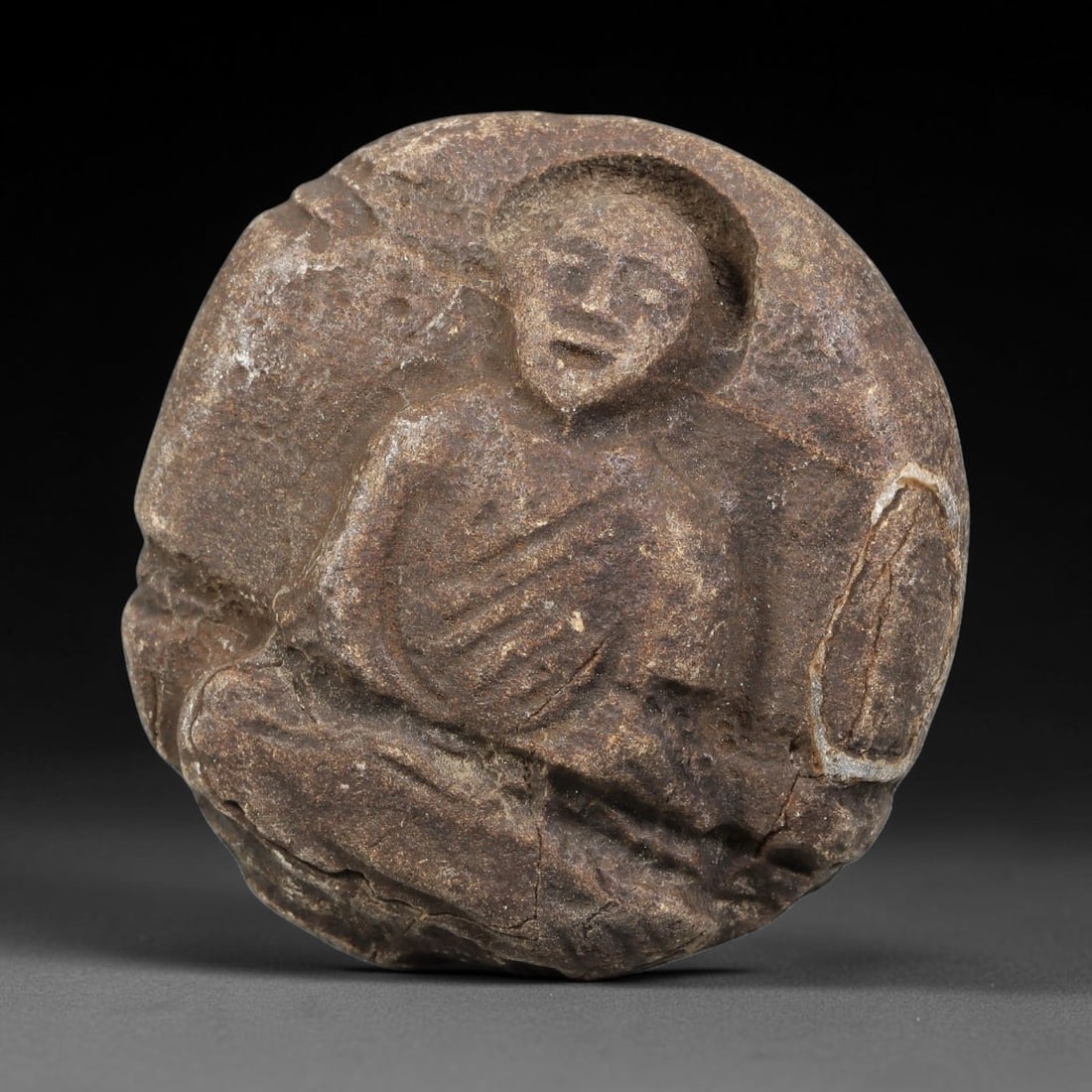 Antique Japanese Edo Period Stone Amulet (1603-1868 CE), 53EJ: This antique stone amulet originates from Japanese Edo Period cultural tradition, created as a devotional wearable object for personal spiritual purpose. The stone shows natural textural variation, ag
