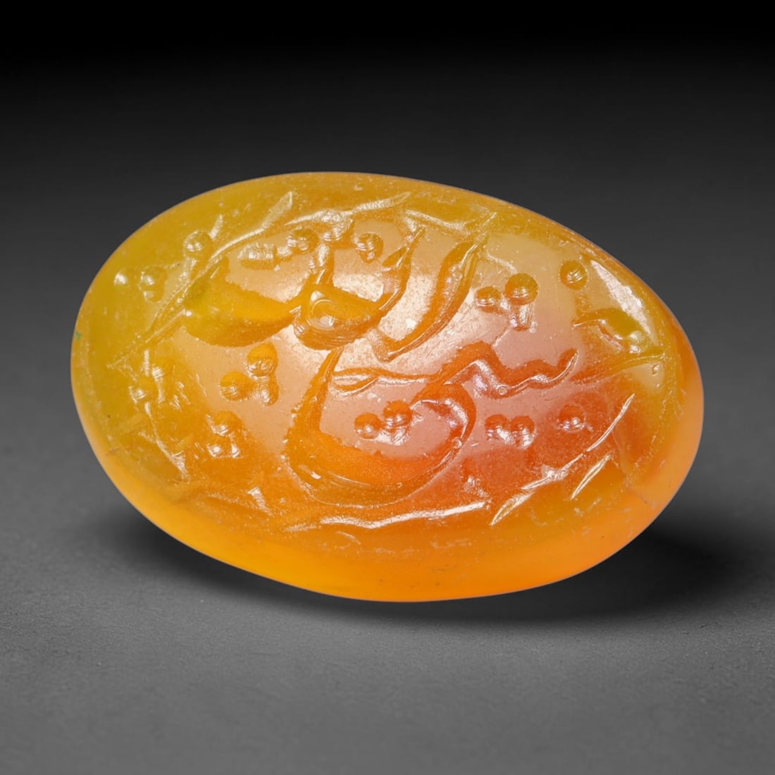 Early Vintage Islamic Natural Agate Calligraphic Script Intaglio Seal Cabochon (Post 1900 CE), 73EK: Fully hand-engraved agate intaglio seal tablet, crafted entirely by hand with no machine-assisted carving. The polished stone face features inscribed devotional script contained within a defined carvi