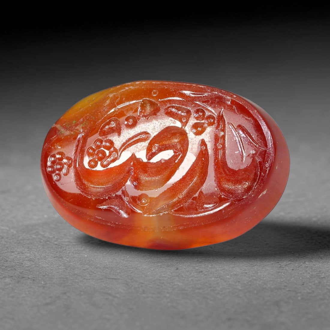 Early Vintage Islamic Natural Agate Script Intaglio Seal Cabochon (Post 1900 CE), 83EP: Fully hand-engraved agate intaglio seal tablet, crafted entirely by hand with no machine-assisted carving. The polished stone face features inscribed devotional script contained within a defined carvi
