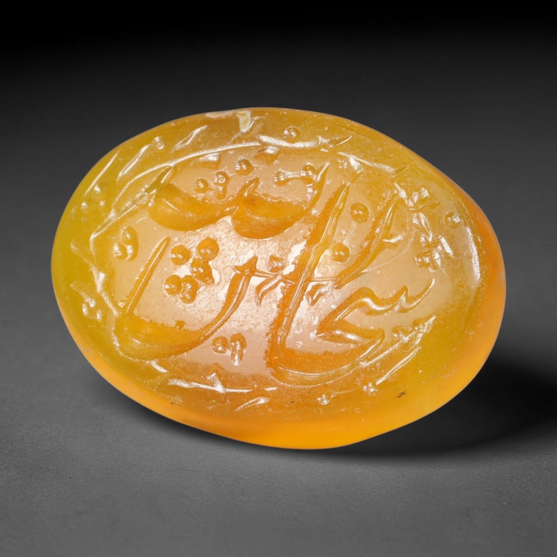 Early Vintage Islamic Natural Agate Script Intaglio Seal Cabochon (Post 1900 CE), 100EL: Fully hand-engraved agate intaglio seal tablet, crafted entirely by hand with no machine-assisted carving. The polished stone face features inscribed devotional script contained within a defined carvi