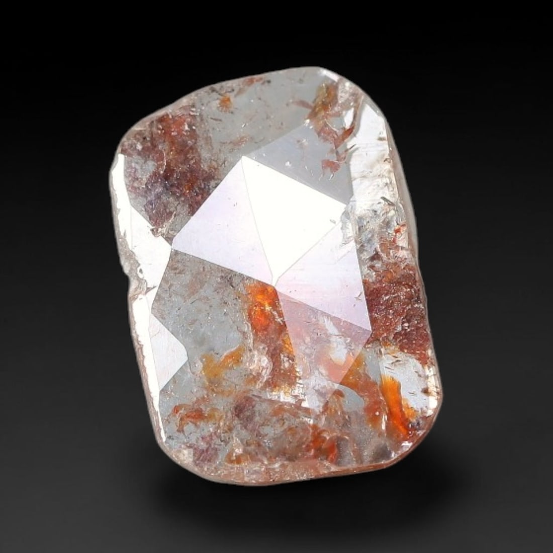 0.42ct Natural Fancy Diamond Slice Hand Rose Cut with Pictorial Inclusions Loose Gemstone, 31BG: This unique natural diamond slice features a delicate hand-executed rose cut surface, showcasing captivating pictorial mineral inclusions trapped within the diamond matrix. Measuring 7.5x5.4x0.7mm, th