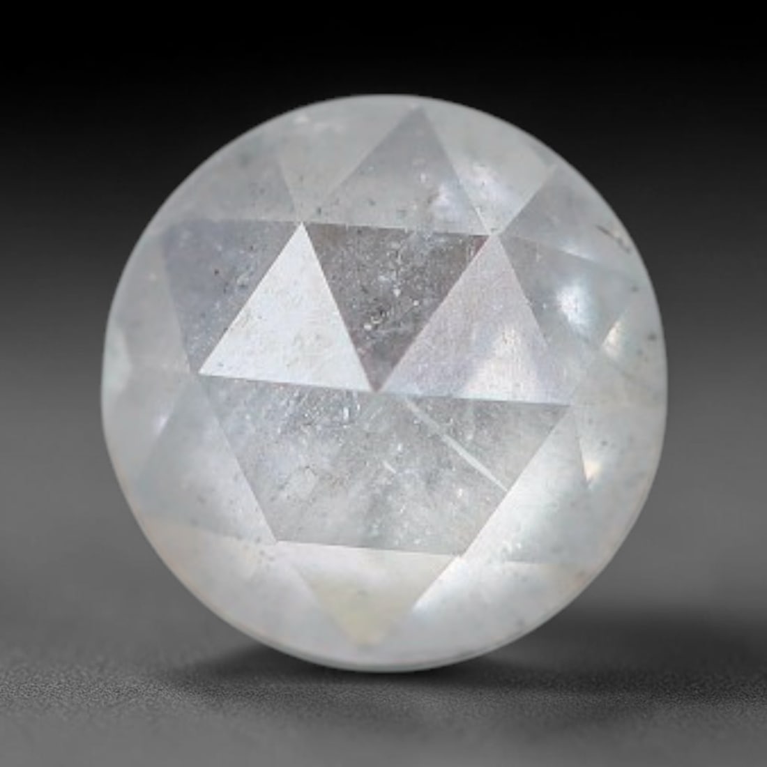 0.11ct Natural Untreated Salt And Pepper Round Rose Cut Diamond Loose Gemstone, 55BH: This polished natural salt and pepper diamond features a translucent pale base naturally scattered with distinctive dark mineral speckles and inclusions throughout its crystal interior, measured at ca