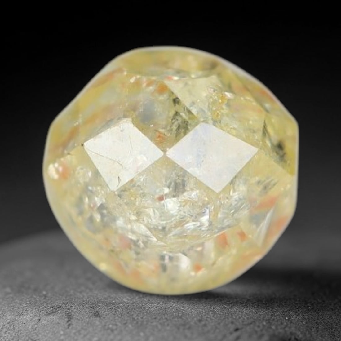 0.27ct Natural Fancy Faceted Diamond Bead Loose Gemstone, 87BE: This fully polished natural fancy diamond bead features warm pale yellowish crystalline body tone with abundant native mineral inclusions captured within its structure, measured at calibrated dimensio