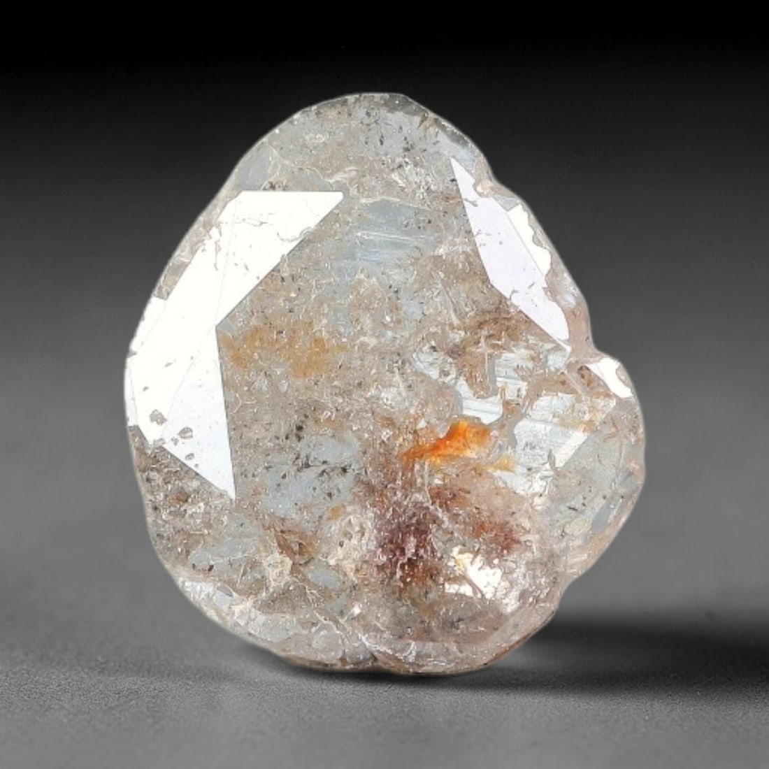 0.32ct Natural Fancy Diamond Slice Hand Rose Cut with Pictorial Inclusions Loose Gemstone, 35BG: This unique natural diamond slice features a delicate hand-executed rose cut surface, showcasing captivating pictorial mineral inclusions trapped within the diamond matrix. Measuring 7x5x0.7mm, the th