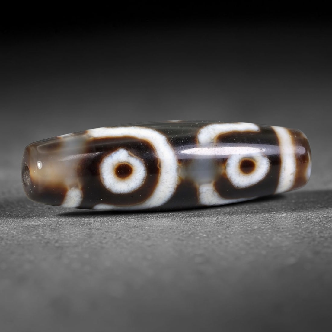 Vintage Himalayan Tibetan Natural Etched Agate Dzi Amulet Trade Bead, 66EB: This vintage natural agate dzi amulet bead originates from traditional Tibetan Himalayan craft traditions, a revered chalcedony talisman circulated extensively along cross-mountain regional trade rout