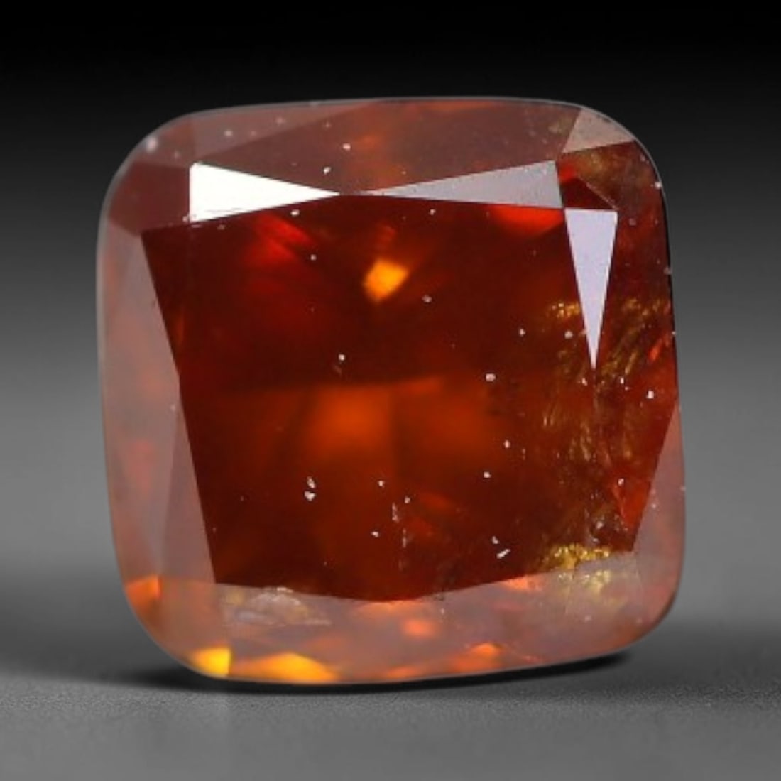 0.14ct Natural Untreated Fancy Deep Orange Diamond Loose Gemstone, 17BG: This polished natural diamond features rich deep orange body saturation, with subtle fine microscopic mineral specks distributed within its crystal interior, measured at calibrated dimensions of 3x1.8