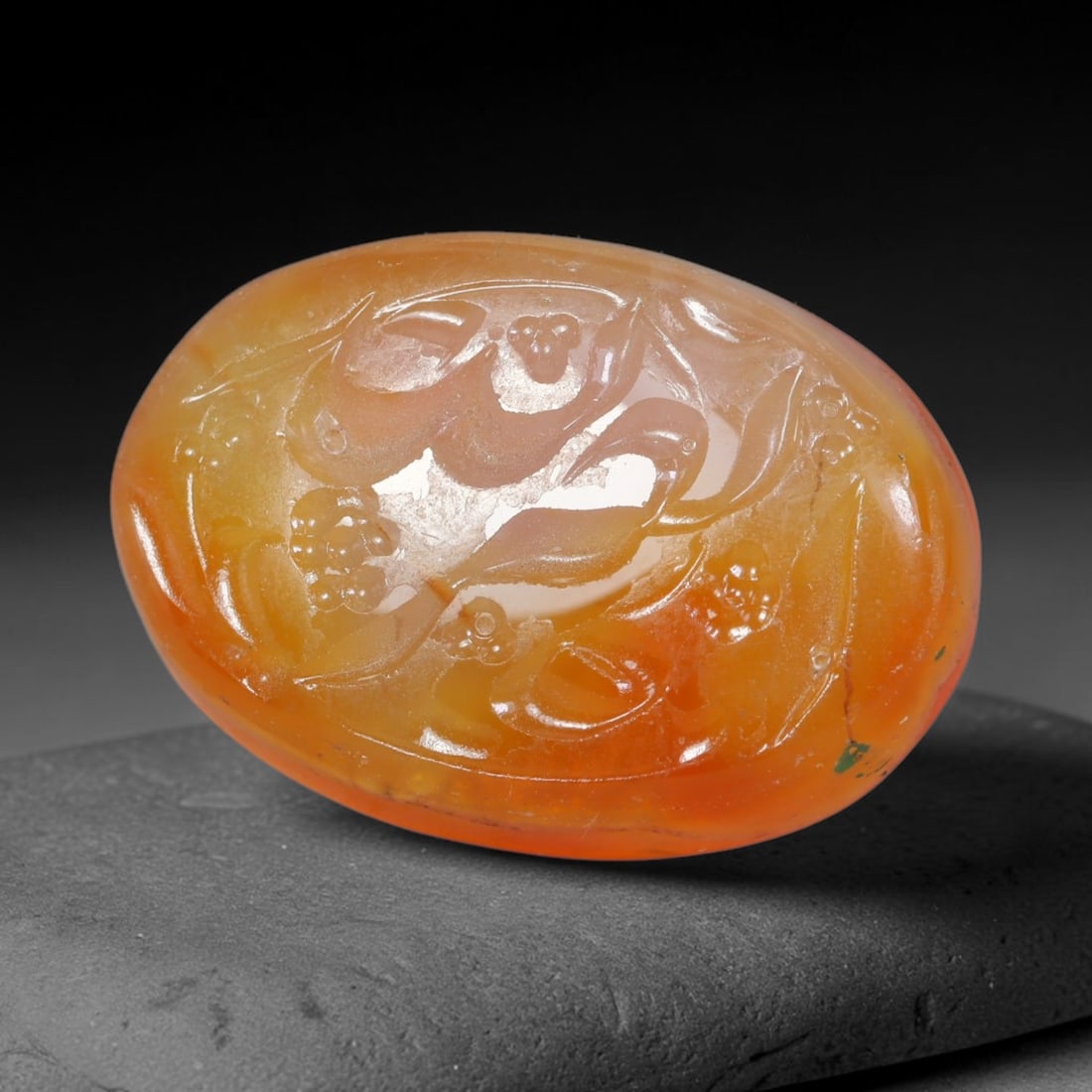 Early Vintage Islamic Natural Agate Calligraphic Script Intaglio Seal Cabochon (Post 1900 CE), 14ES: Fully hand-engraved agate intaglio seal tablet, crafted entirely by hand with no machine-assisted carving. The polished stone face features inscribed devotional script contained within a defined carvi