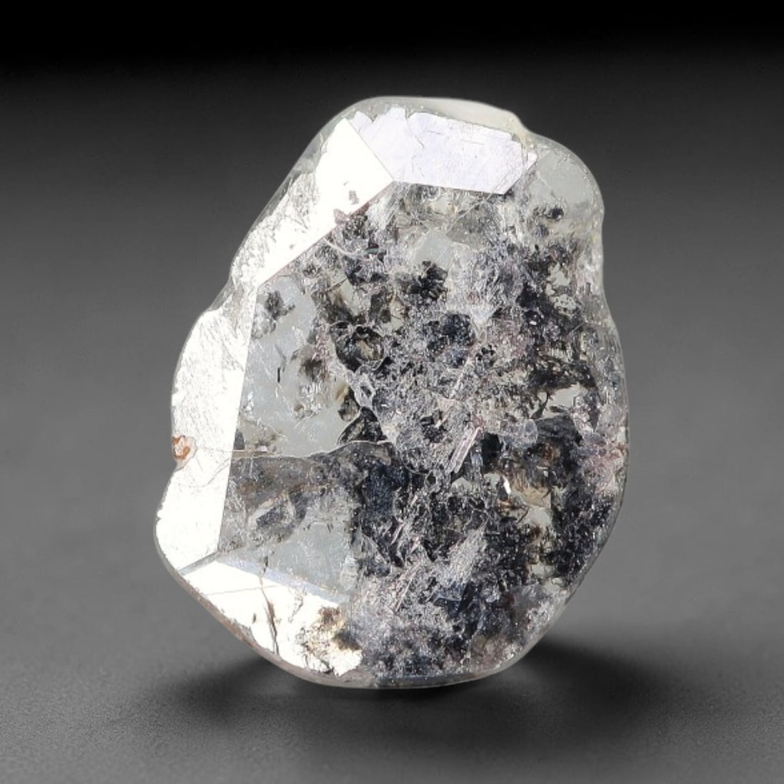0.37ct Natural Fancy Diamond Slice Hand Rose Cut with Pictorial Inclusions Loose Gemstone, 61BG: This unique natural diamond slice features a delicate hand-executed rose cut surface, showcasing captivating pictorial mineral inclusions trapped within the diamond matrix. Measuring 6.9x5.3x0.8mm, th