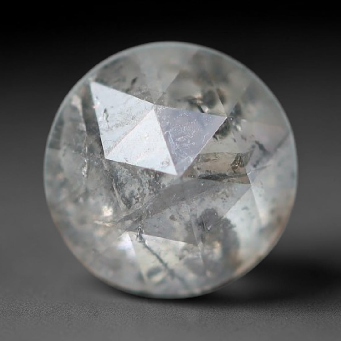 0.23ct Natural Untreated Salt And Pepper Round Rose Cut Diamond Loose Gemstone, 50BH: This polished natural salt and pepper diamond features a translucent pale base naturally scattered with distinctive dark mineral speckles and inclusions throughout its crystal interior, measured at ca