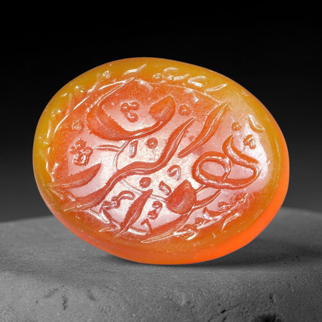 Early Vintage Islamic Natural Agate Calligraphic Script Intaglio Seal Cabochon (Post 1900 CE), 59ET: Fully hand-engraved agate intaglio seal tablet, crafted entirely by hand with no machine-assisted carving. The polished stone face features inscribed devotional script contained within a defined carvi