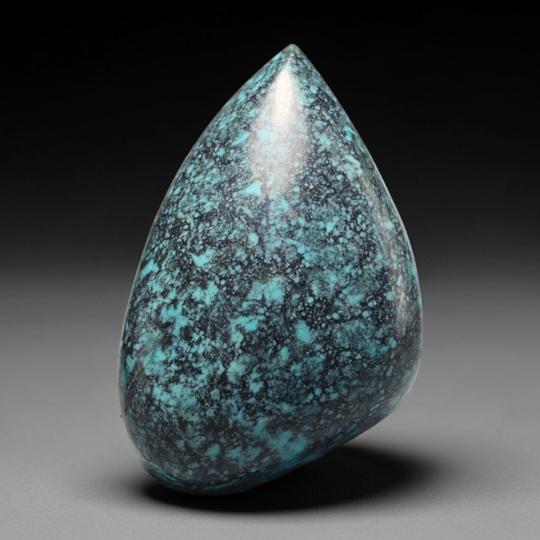 Vintage Tibetan Natural Turquoise Cabochon Loose Gemstone, 95BW: Polished vintage Tibetan turquoise freeform cabochon loose gemstone, measuring 32x20 mm. Features characteristic natural matrix webbing and earthy mineral markings inherent to authentic Tibetan turquo