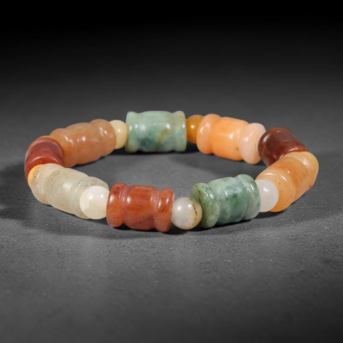 Natural Burmese Type A Jadeite Jade Beaded Bracelet, 18mm Beads, 57BK: Hand-strung bracelet crafted from polished untreated Burmese Type A jadeite jade beads. Every bead features smooth refined polishing with clean centered drill holes for sturdy flexible stringing. Auth
