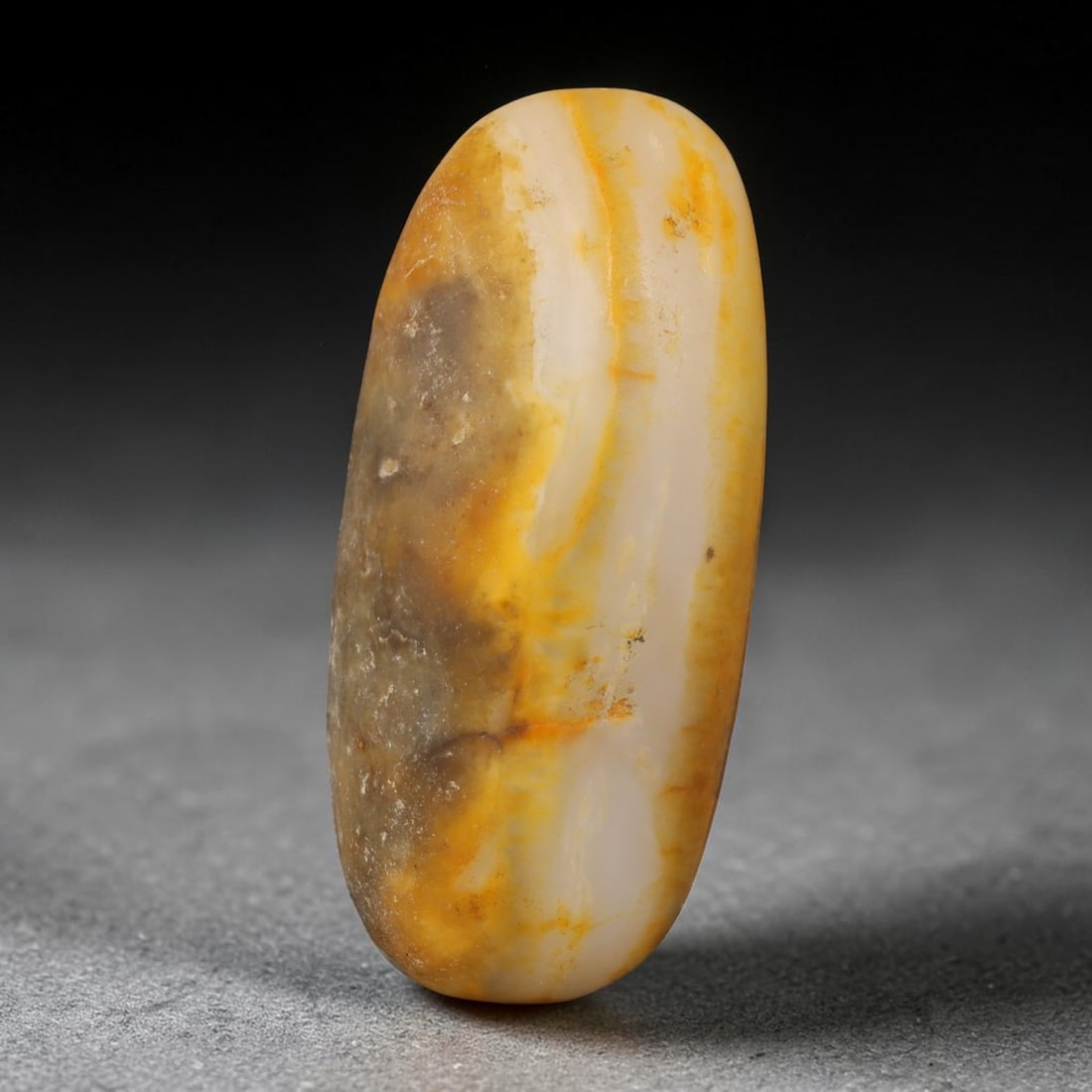 Natural Xinjiang Hetian Nephrite Jade Pebble Rough Stone, 78AS: This natural river-worn nephrite pebble originates from Xinjiang, exhibiting creamy milky-white interior matrix elegantly overlaid with natural golden-yellow and russet-brown skin patina. The stone re