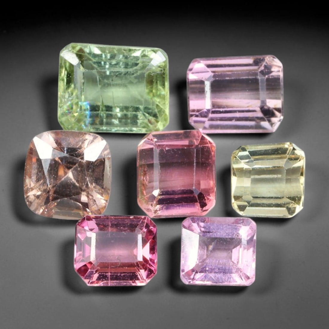 7.25ct Natural Mozambican Fancy Tourmaline Loose Gemstone Parcel Lot, 14EW: This colourful parcel of fancy tourmaline presents a vibrant spectrum of tones, including pastel mint-green, deep teal-blue, soft rose-pink and striking bi-colour saturation across mixed emerald-cut a