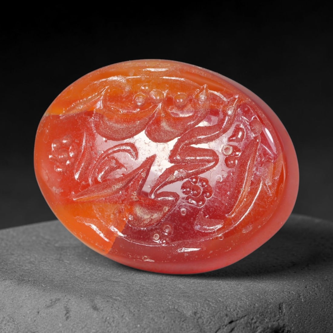 Early Vintage Islamic Natural Agate Calligraphic Script Intaglio Seal Cabochon (Post 1900 CE), 12ES: Fully hand-engraved agate intaglio seal tablet, crafted entirely by hand with no machine-assisted carving. The polished stone face features inscribed devotional script contained within a defined carvi