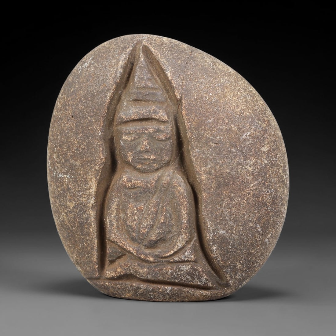 Antique Japanese Edo Period Stone Amulet (1603-1868 CE), 42EJ: This antique stone amulet originates from Japanese Edo Period cultural tradition, created as a devotional wearable object for personal spiritual purpose. The stone shows natural textural variation, ag
