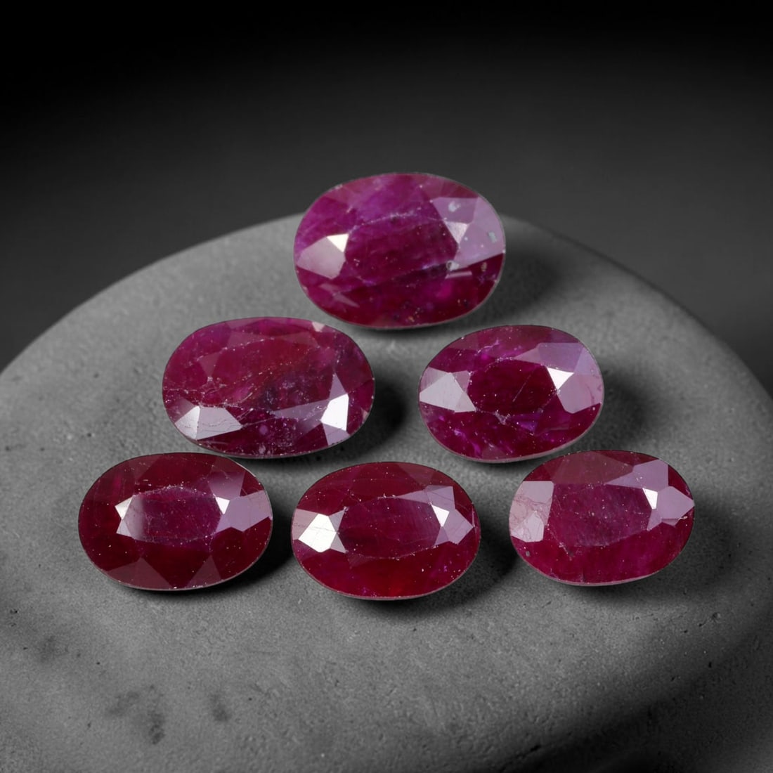 7.60ct Natural Tanzanian Longido Ruby Loose Gemstone Parcel Lot, 20EV: This fine parcel of Longido rubies features deep rich crimson-red colour across uniform oval faceted cuts. Natural internal textures lend authentic character to each stone, while well-formed facets ca