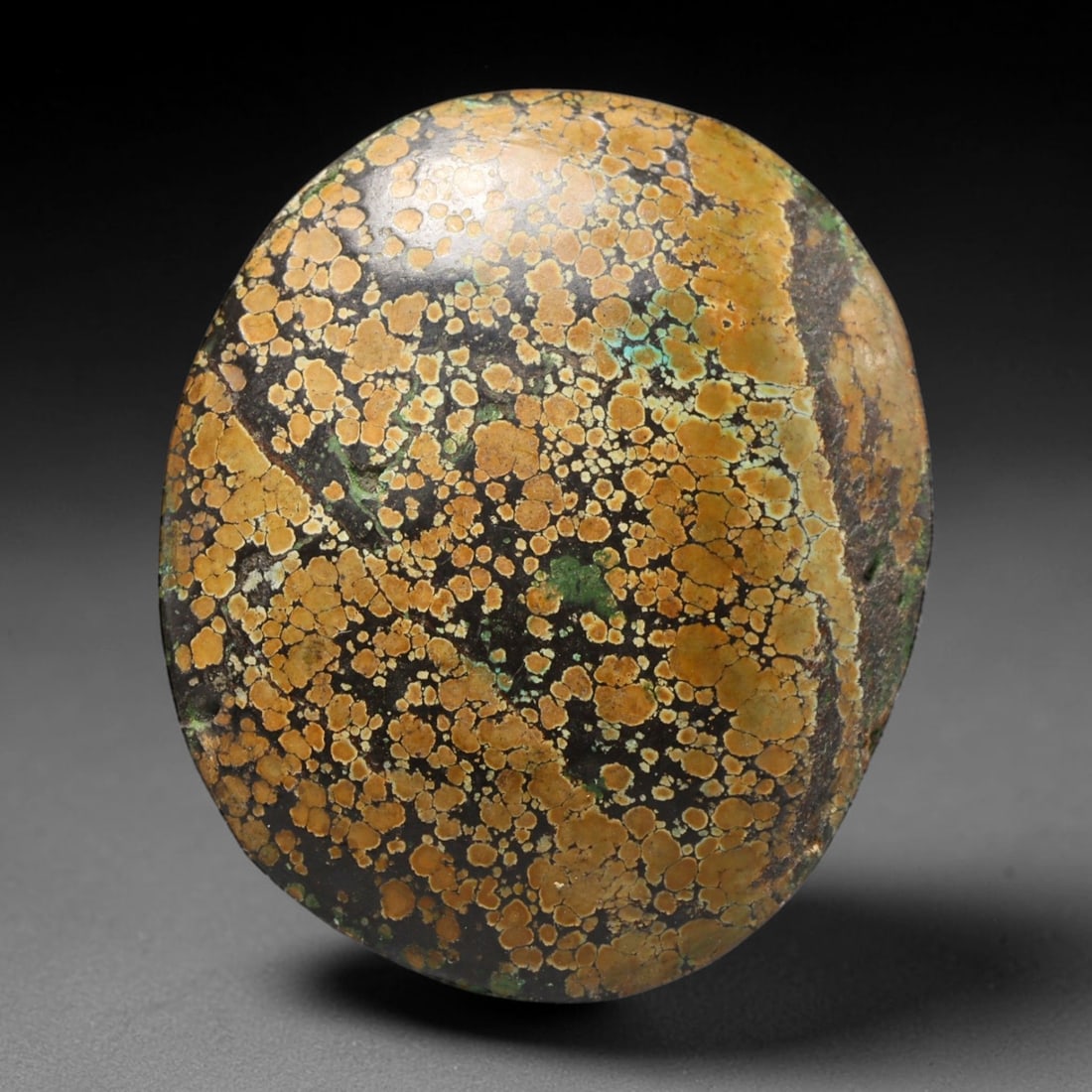 Vintage Tibetan Natural Turquoise Cabochon Loose Gemstone, 90BW: Polished vintage Tibetan turquoise freeform cabochon loose gemstone, measuring 29x25 mm. Features characteristic natural matrix webbing and earthy mineral markings inherent to authentic Tibetan turquo