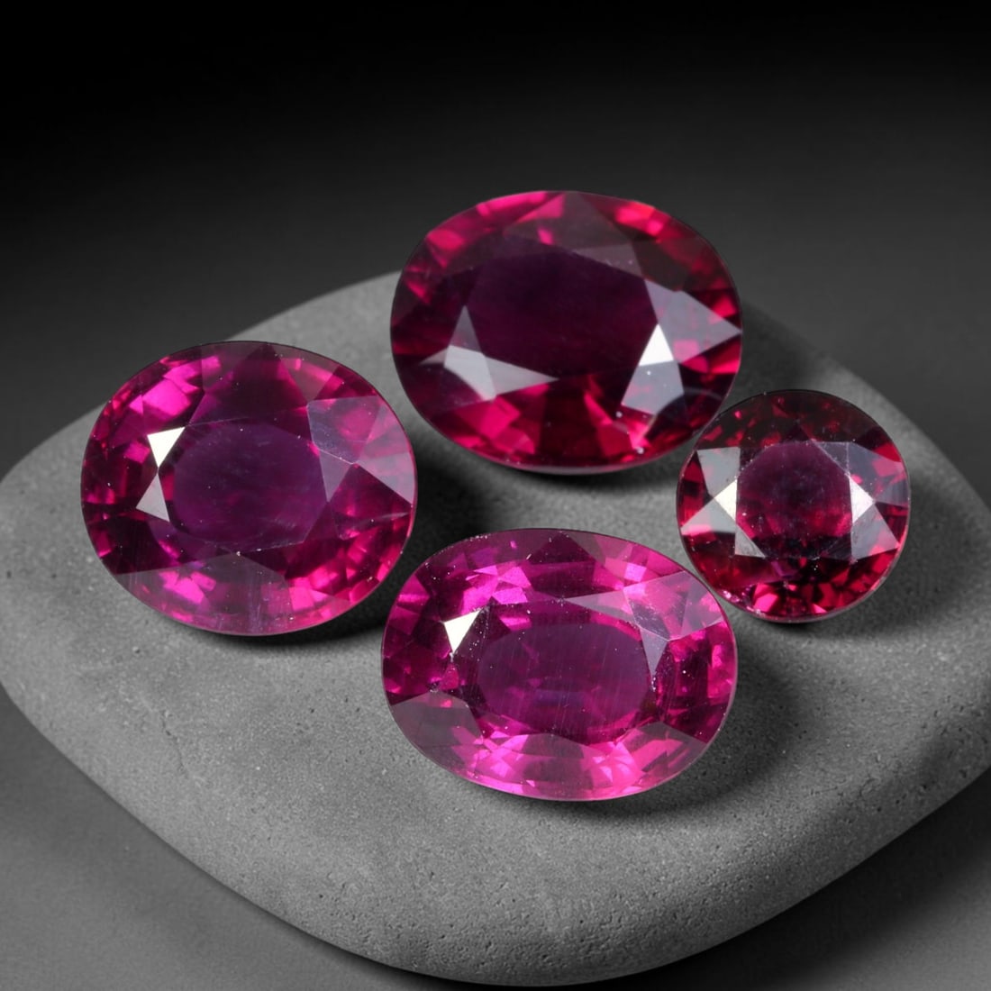 15.02ct Natural Mozambican Raspberry Pink Rhodolite Garnet Loose Gemstone Parcel Lot, 79EV: This dazzling parcel of rhodolite garnet displays rich raspberry-pink and deep magenta tones, brought alive by sharp faceting that delivers vivid sparkle across cushion, oval and pear shapes. Vibrant 