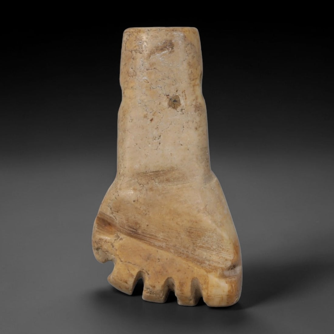 Ancient Egyptian Steatite Hand Carved Protective Amulet, 43AP: Miniature antique wearable talisman meticulously shaped from natural steatite stone, originating from ancient Egyptian cultural craft traditions. Steatite was a widely favored mineral medium in Egypti