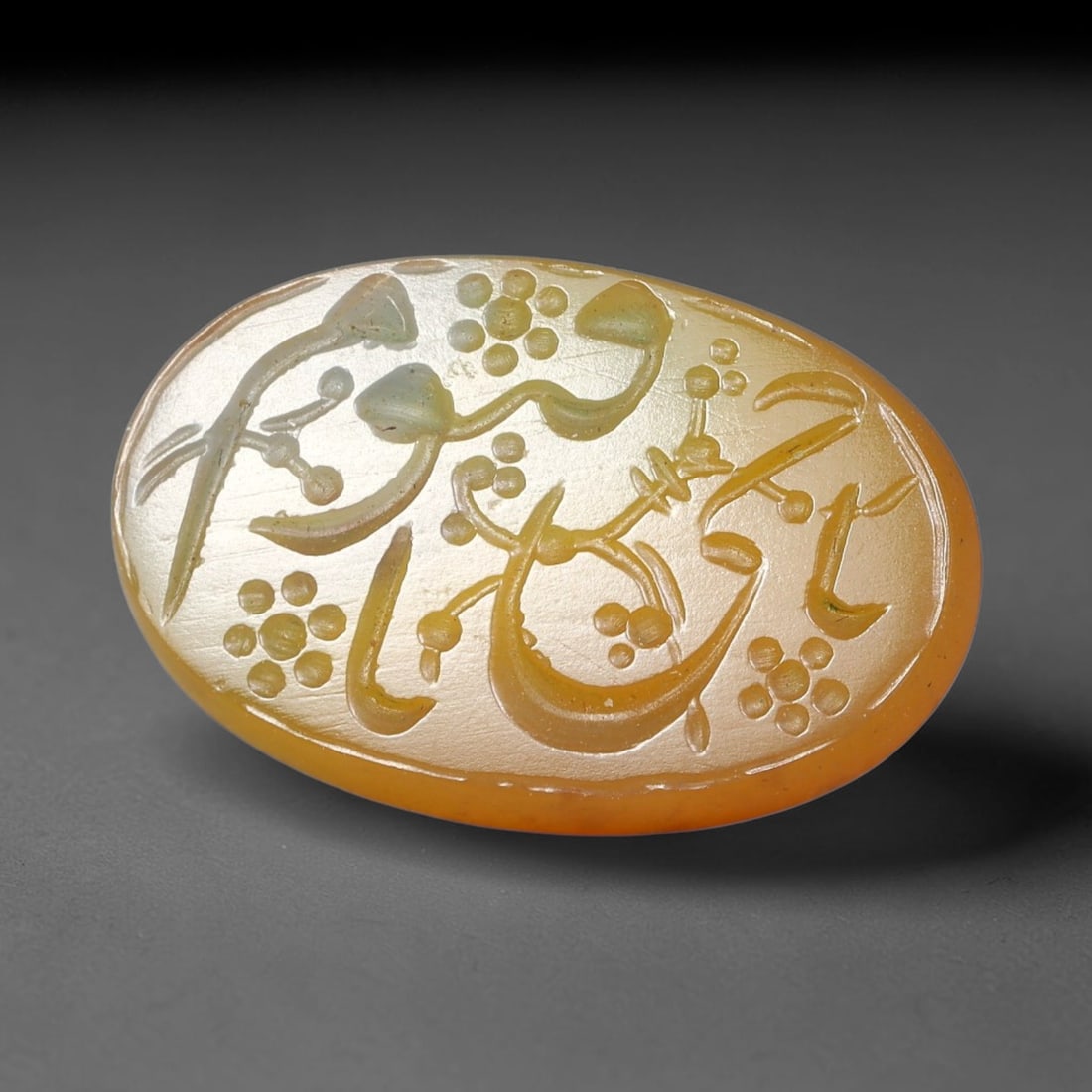 Vintage Carnelian Agate Islamic Calligraphic Script Intaglio Seal Cabochon Talisman, 52ET: This vintage natural carnelian agate intaglio seal cabochon draws inspiration from historic Islamic lapidary traditions, crafted as a wearable talisman and seal blank for jewelry setting. The polished