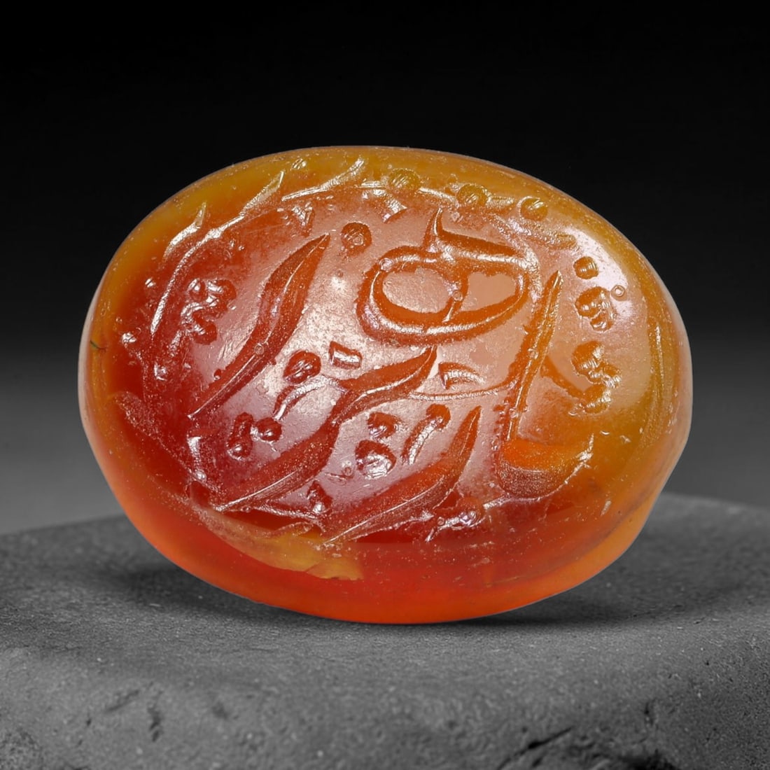 Early Vintage Islamic Natural Agate Calligraphic Script Intaglio Seal Cabochon (Post 1900 CE), 20EX: Fully hand-engraved agate intaglio seal tablet, crafted entirely by hand with no machine-assisted carving. The polished stone face features inscribed devotional script contained within a defined carvi