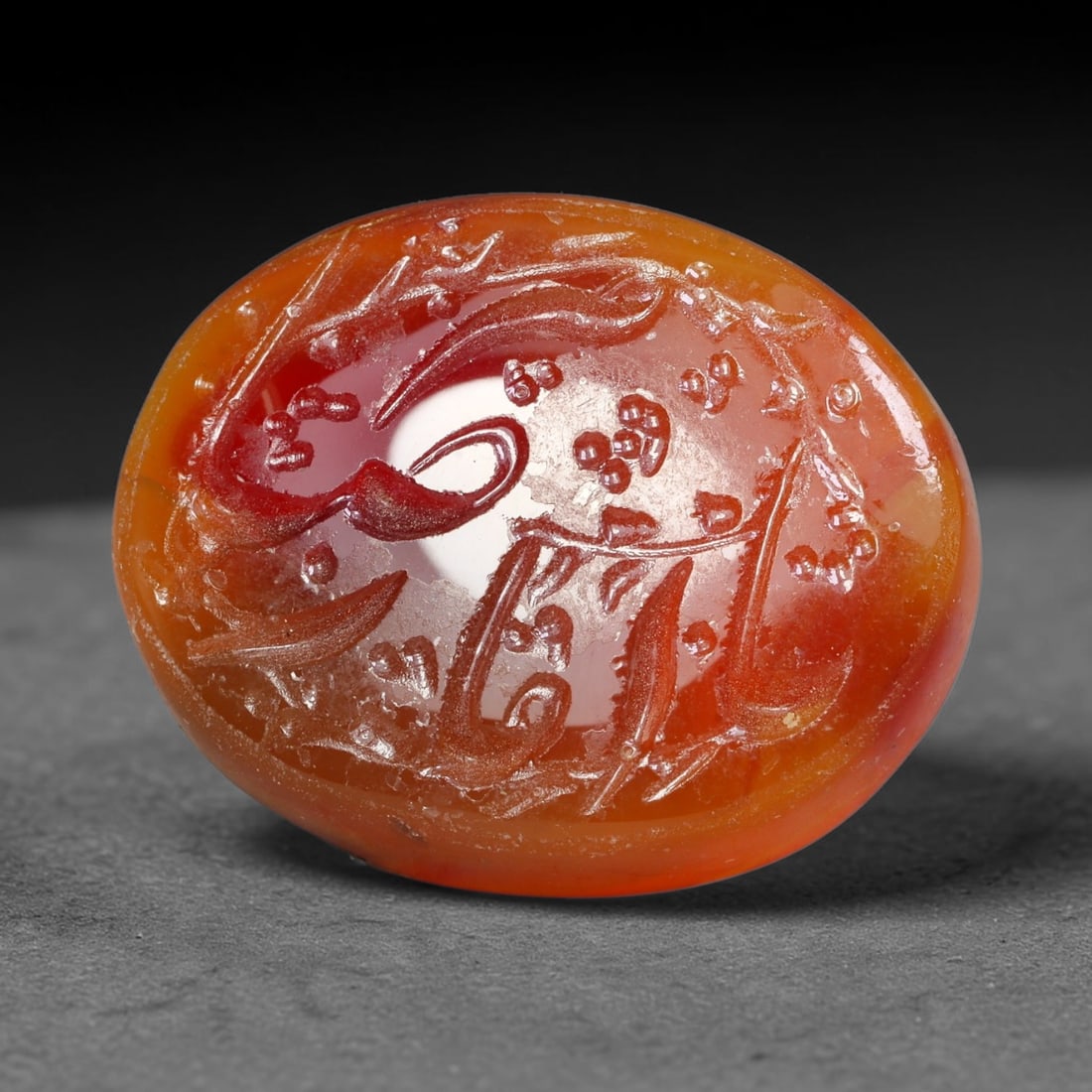 Early Vintage Islamic Natural Agate Calligraphic Script Intaglio Seal Cabochon (Post 1900 CE), 12EX: Fully hand-engraved agate intaglio seal tablet, crafted entirely by hand with no machine-assisted carving. The polished stone face features inscribed devotional script contained within a defined carvi