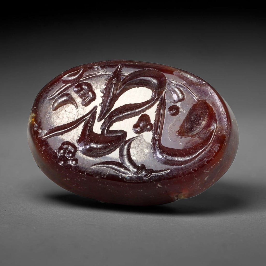 Early Vintage Islamic Natural Agate Calligraphic Script Intaglio Seal Cabochon (Post 1900 CE), 91EW: Fully hand-engraved agate intaglio seal tablet, crafted entirely by hand with no machine-assisted carving. The polished stone face features inscribed devotional script contained within a defined carvi