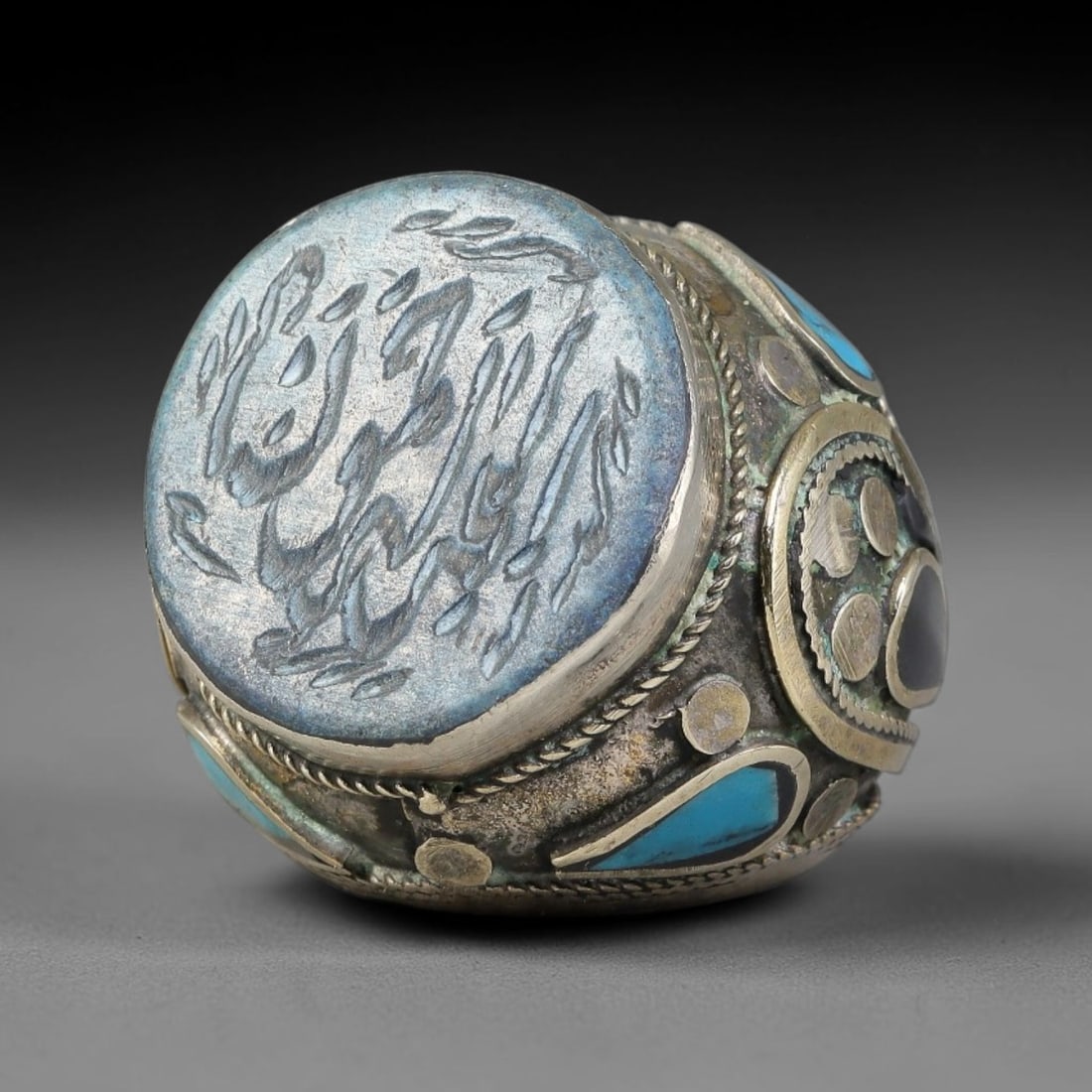 Vintage Islamic Handcrafted Silver Plated Calligraphic Talisman Statement Ring, 55BC (1 of 2)