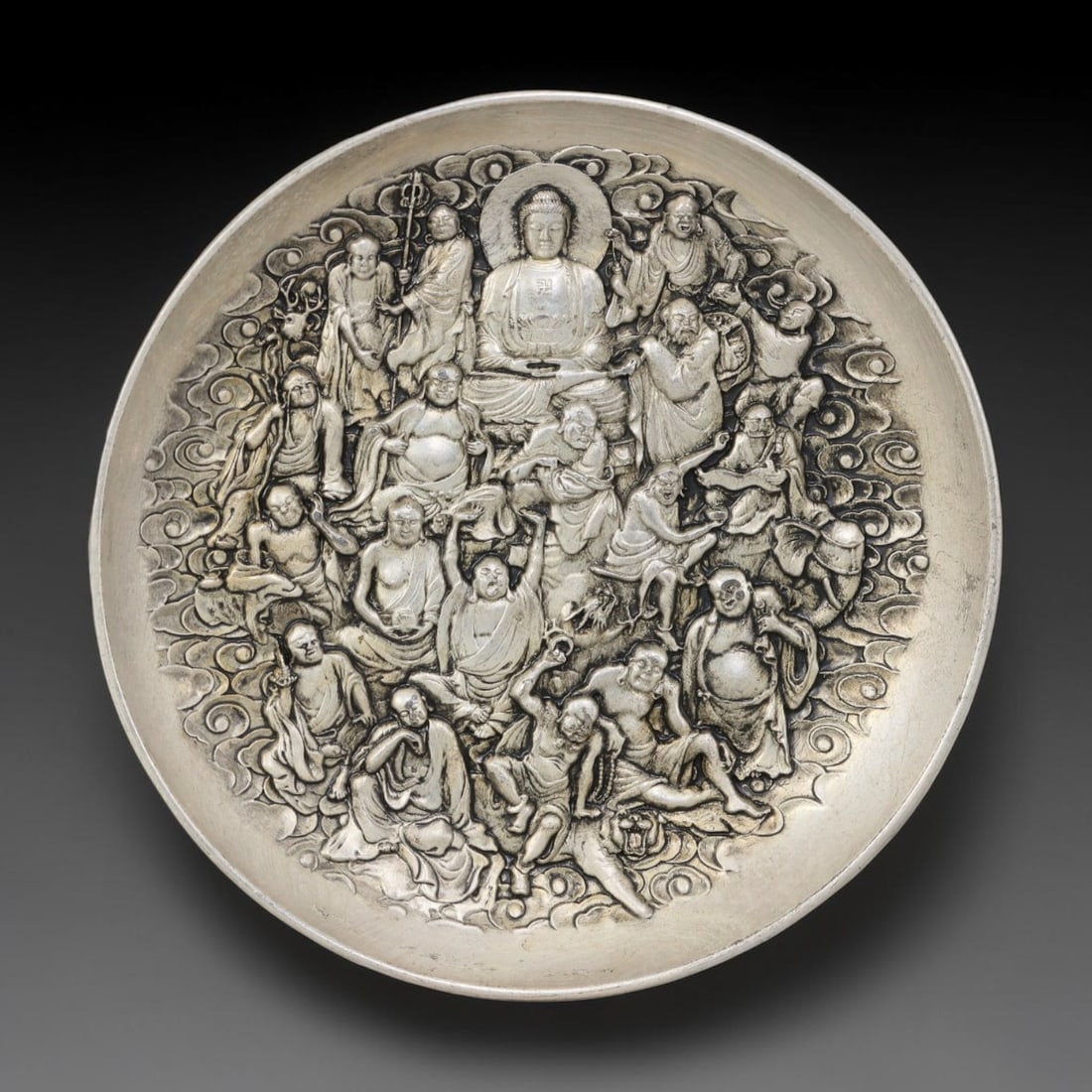 A Chinese Arhat Group German Silver Decorative Plate, 27AD (1 of 2)