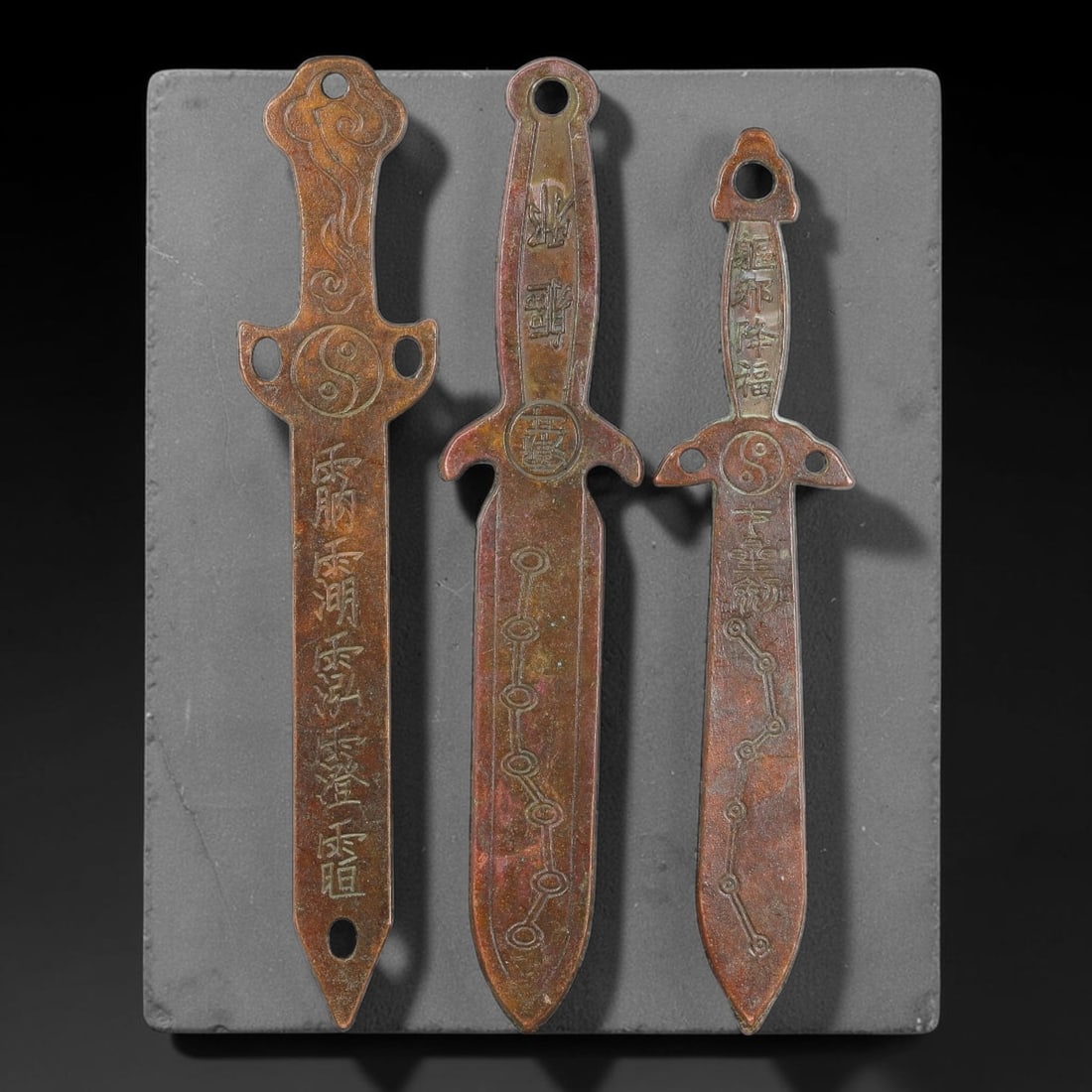 Lot of Three Chinese Bronze Taoist Talisman Sword Amulets, 36AD (1 of 2)